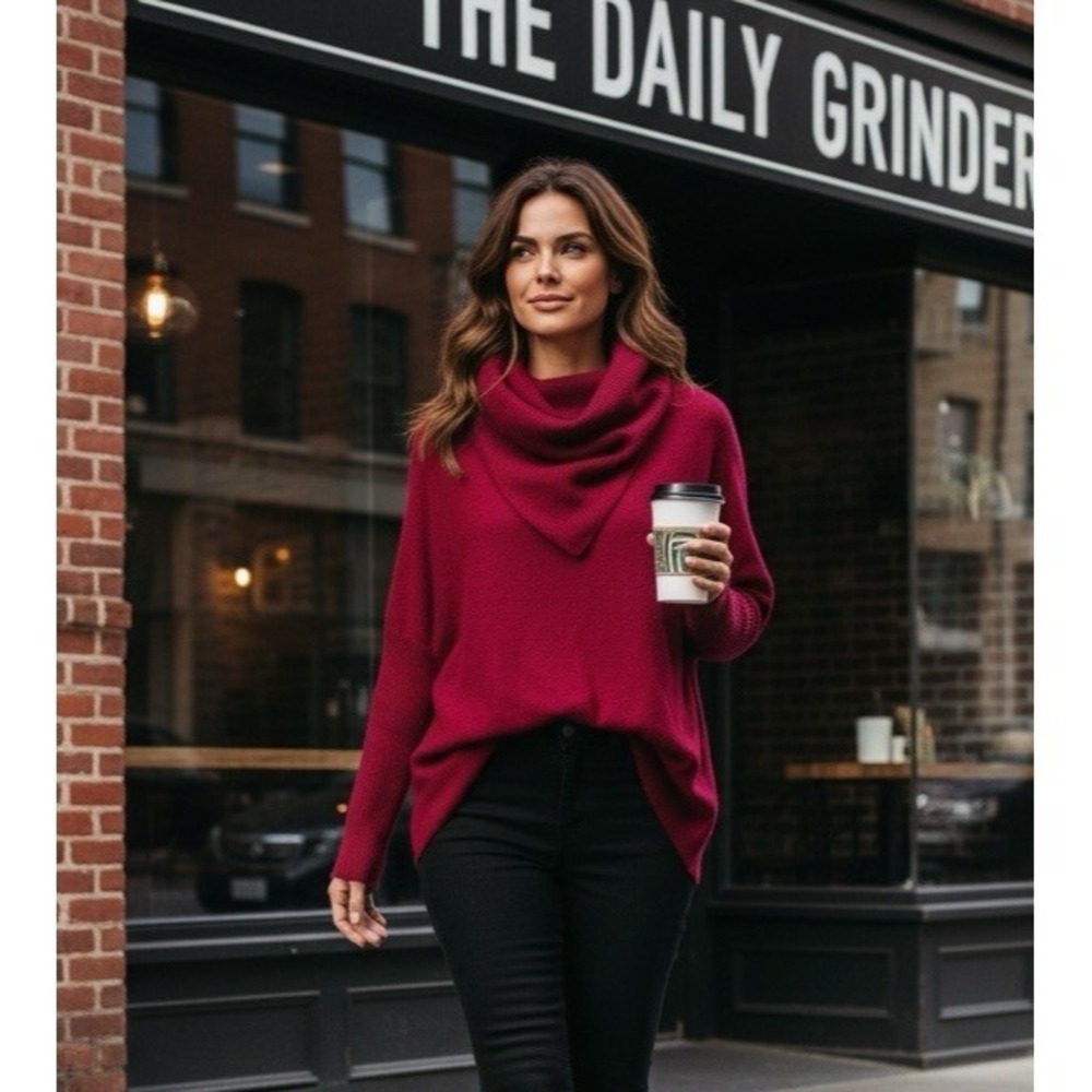Nellbang Oversized Sweater Cowl Neck Long Sleeve Relaxed Fit Soft Knit -One Size